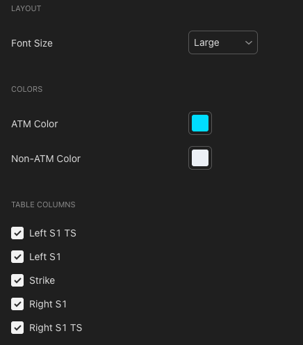 Columns Show Settings